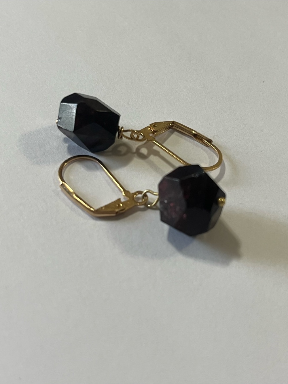 Handmade Natural Garnet Geometric Gold Tone Leverback Earrings - Picture 5 of 5